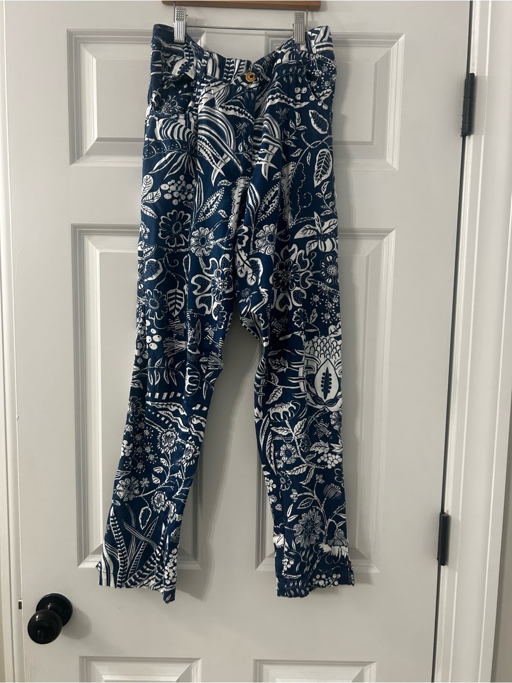 Gretchen Scott Designs Navy and White Floral Paperbag Waist Pants